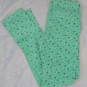 Old Navy Girls Mint Green Courduroy Pants with Navy Star Pattern Sz 12